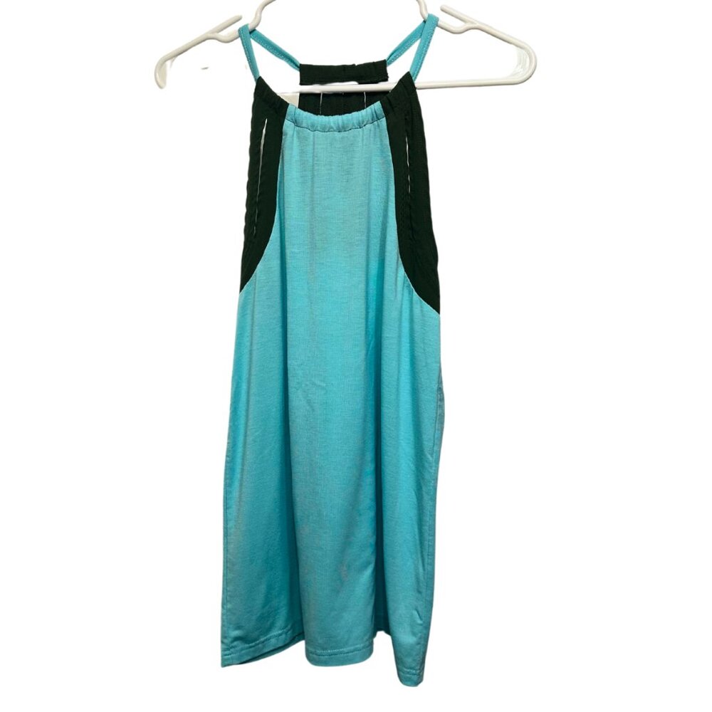 Oiselle Aqua and Olive Green Athletic Racerback Cut-out Tank Top